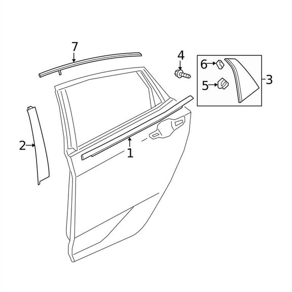 Furulu Left Rear Door Sash Garnish Assembly For 17-21 Honda Civic Hatchback