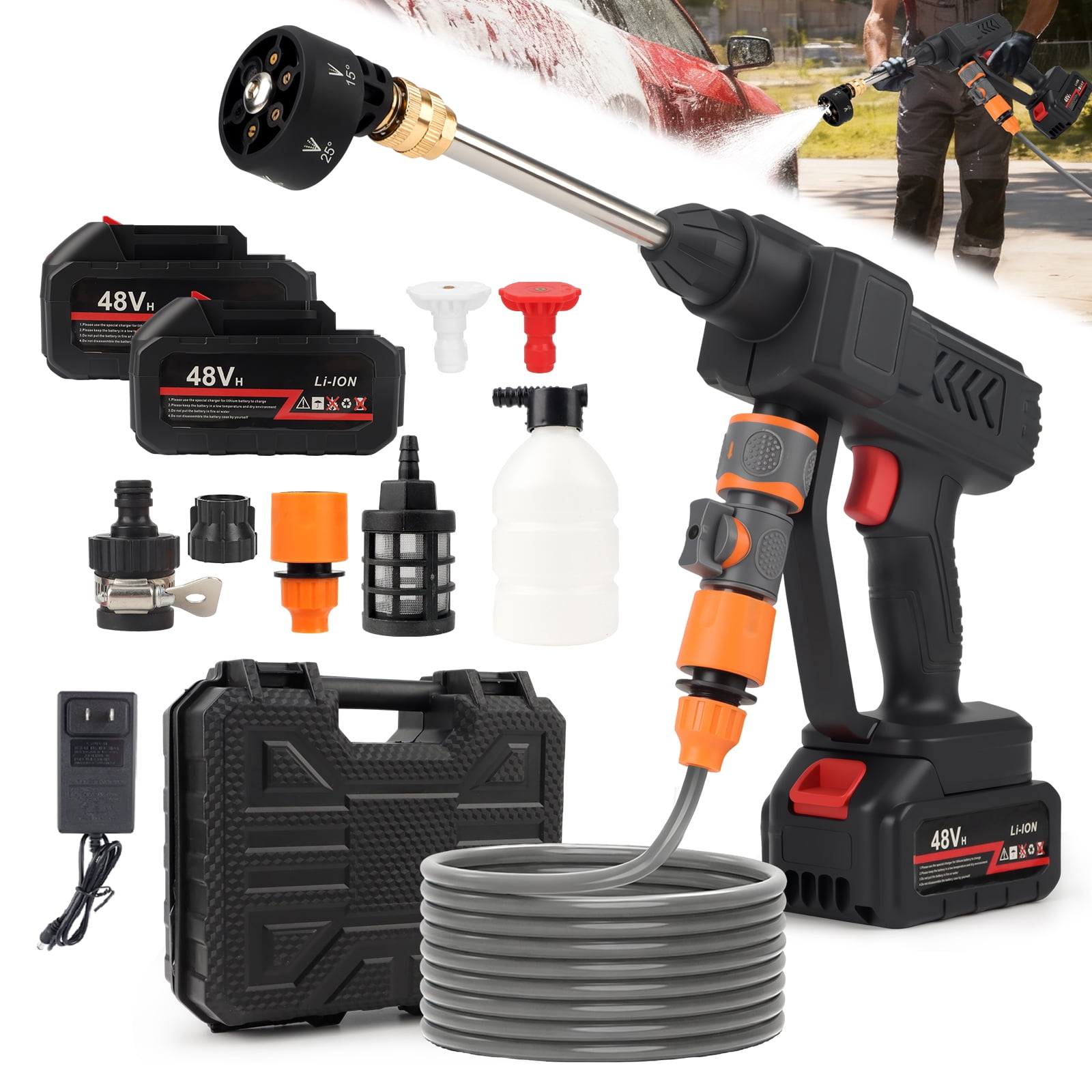 Furuoping Cordless Pressure Washer – Battery Powered with 6-in-1 Nozzle and 16 ft Hose Electric Power Cleaner for Car, Garden, Home Cleaning,900 PSI,