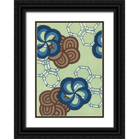 Furuya, Korin 11x14 Black Ornate Wood Framed with Double Matting Museum Art Print Titled - Japanese Graphic Design VI