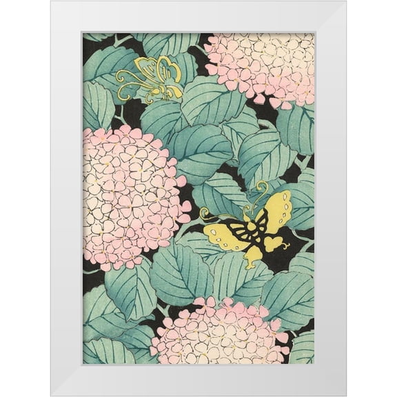 Furuya, Korin 11x14 White Modern Wood Framed Museum Art Print Titled - Japanese Floral Design I