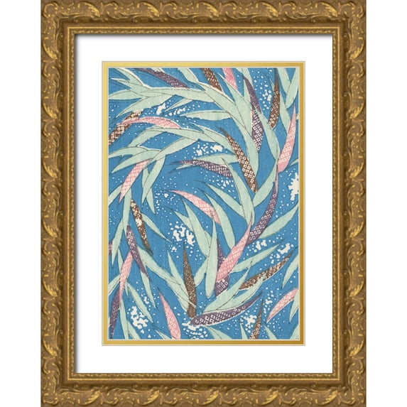 Furuya, Korin 14x18 Gold Ornate Wood Framed with Double Matting Museum Art Print Titled - Japanese Floral Design V