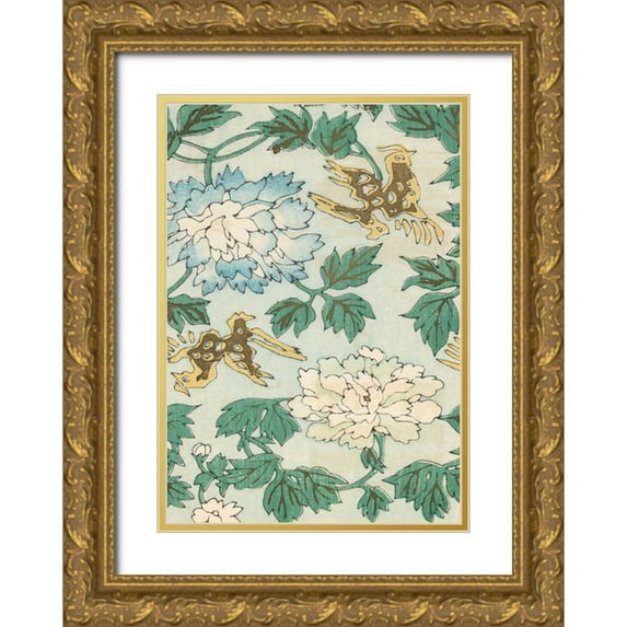 Furuya, Korin 24x32 Gold Ornate Wood Framed with Double Matting Museum Art Print Titled - Japanese Floral Design II