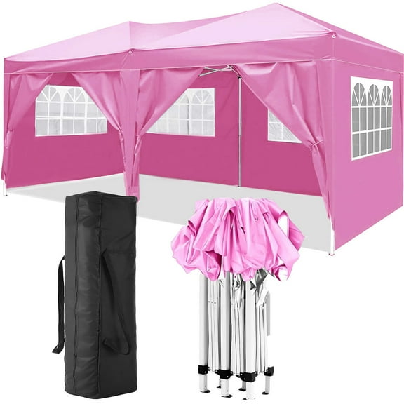 Furvclv 10'x20' Pop Up Canopy Tent With 6 Sidewalls, Waterproof Outdoor Event Shelter Gazebo Sun Shade, Outdoor Canopy For Parties Beach Camping Commercial