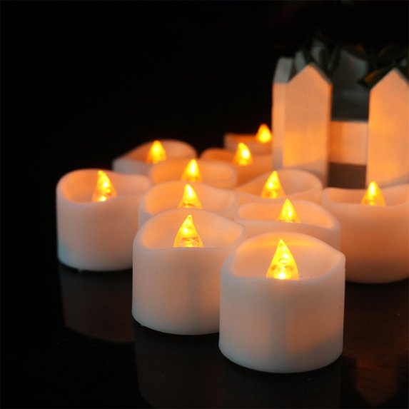 Furvclv 12pcs LED Electronic Candles Lights with Timing Function Flameless Dropless Flickering Tea Lights for Home Party Halloween Xmas Decor (4.3cm x 3.3cm)