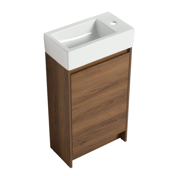 Furvclv 18 Inch Bathroom Vanity With Single Sink, Freestanding Vanity Ceramic Basin Storage Cabinet With Soft Closing Doors And Adjustable Shelf For Bathroom