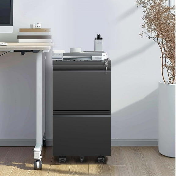 Furvclv 2 Drawer Vertical File Cabinet, Under Desk Metal Filing Cabinet, Office Filing Cabinet With Lock, Portable Office Storage For Hanging Legal Letter A4 Documents