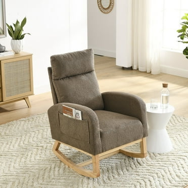 Furvclv 27.6"W Modern Rocking Chair, Accent Upholstered Rocking Glider Chair With High Backrest, Armrests, 2 Side Pocket, Lounge Chair For Home Living Room Bedroom Office