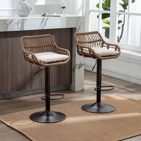 Furvclv 2Pcs Swivel Bar Stools With Footrest, Metal Frame, Up To 250 Lbs Load Bearing Capacity Retro Adjustable Height 35.04" To 42.9" Bar Chairs For Dining Room, Kitchen
