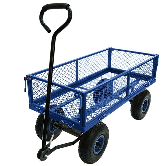 Furvclv 3 Cu Ft Steel Garden Cart, 300 Lbs Capacity, With 4 Removable Mesh Sides, Utility Metal Wagon With 180° Rotating Handle And 10 In Tires For Garden, Farm, Yard