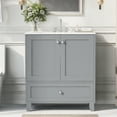 thumbnail image 1 of Furvclv 30 Inch Bathroom Vanity, Bathroom Cabinet With Ceramic Sink, Adjustable Shelf, Bottom Drawers, Anti Overflow Hole, Freestanding Single Sink Bathroom Vanity Cabinet, 1 of 9