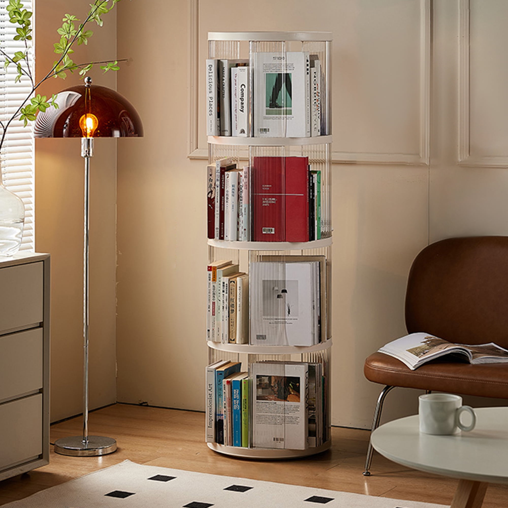 Furvclv 360° Rotating Bookshelf, 3 Tier/4 Tier Narrow Book Shelf ...