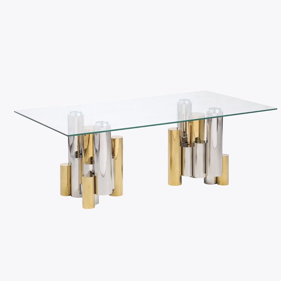 Furvclv 48 Inch Modern Luxury Rectangular Coffee Table With Clear Tempered Glass Top, Stainless Steel Frame Sleek Center Table Table For Living Room, Bedroom