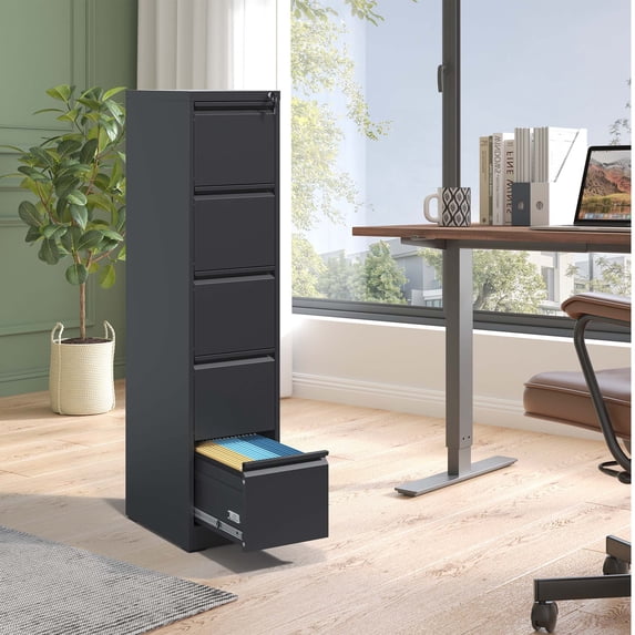 Furvclv 5 Drawer Vertical File Cabinet With Lock, Metal Locking Filing Cabinet For Home Office, File Storage Cabinet For A4/Letter/Legal Size File, Assembly Required