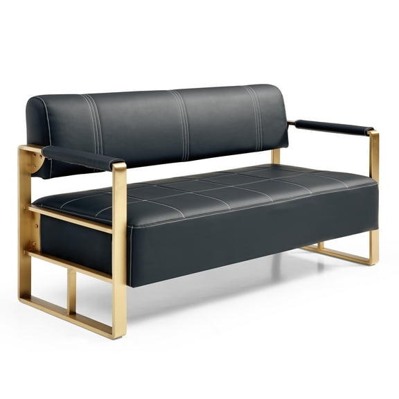 Furvclv 57.9" W Loveseat Sofa, 2 Seat Couch With Metal Armrests, Wide Thick Backrest, High-density Foam Seat Padded, Breathable Living Room Accent Love Seats