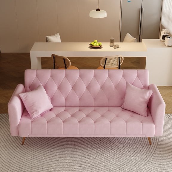 Furvclv 71" Velvet Fabric Sofa Bed, Adjustable Backrest Folding Sofa Bed With Sturdy Metal Legs, Modern Upholstered Sleeper Couch