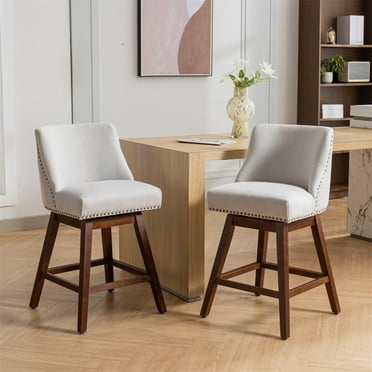 Furvclv Bar Stools Set Of 2, Modern 360° Swivel Counter Height Stools, Upholstered Bar Stool With Back, 26 Inch Height Wooden Frame Bar Stools For Home Bar Kitchen Island