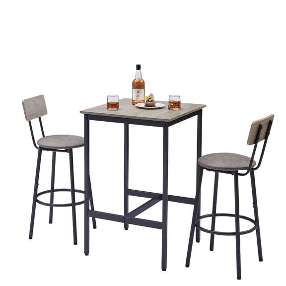 Furvclv Bar Table Set, PU Soft Seat Bar Stools With Backrest, Particle Board Bar Table For Small Space, Bar Table Set With 2 Bar Stools For Bar Living Room