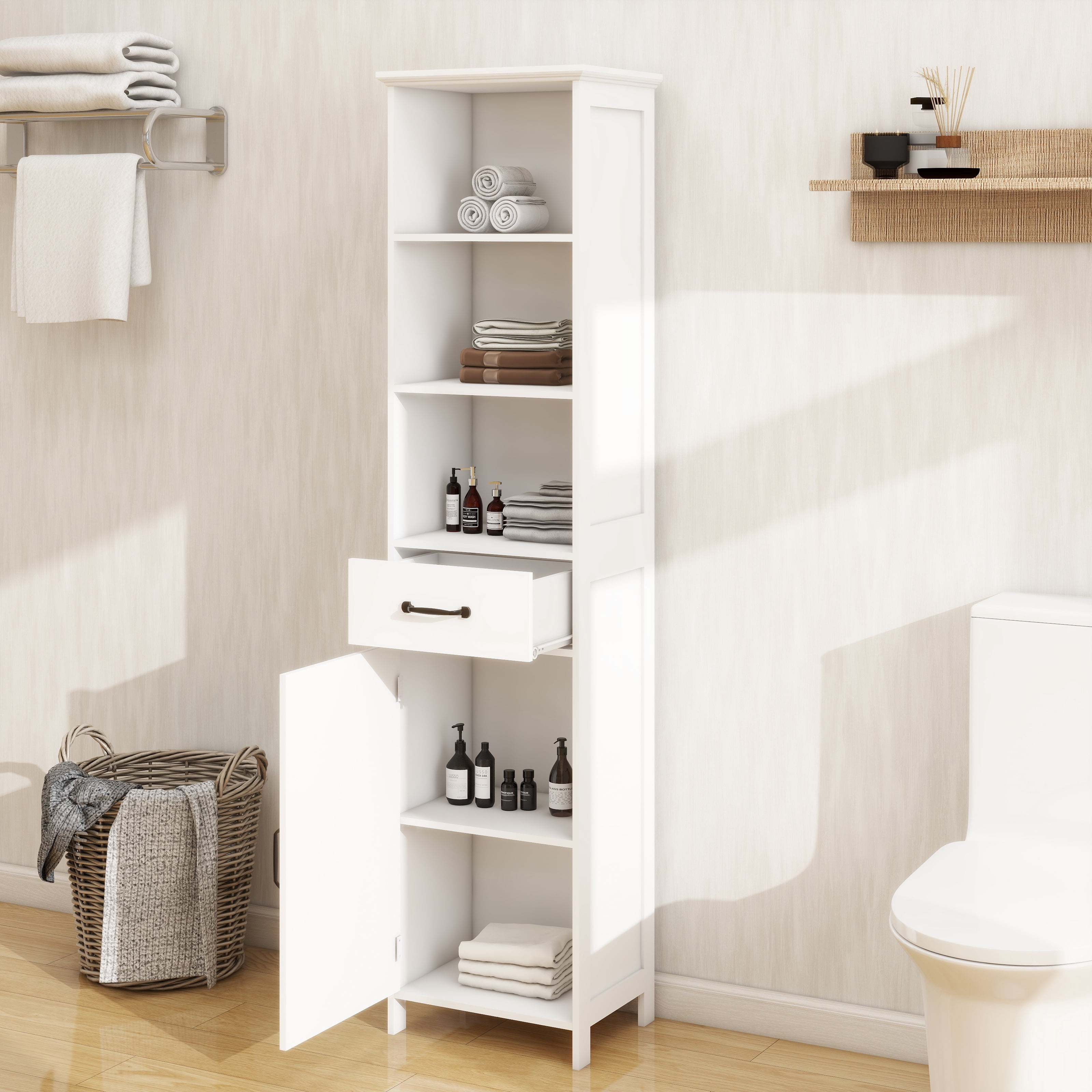 Furvclv Bathroom Cabinet With 1 Door And 1 Drawer, Freestanding Narrow ...