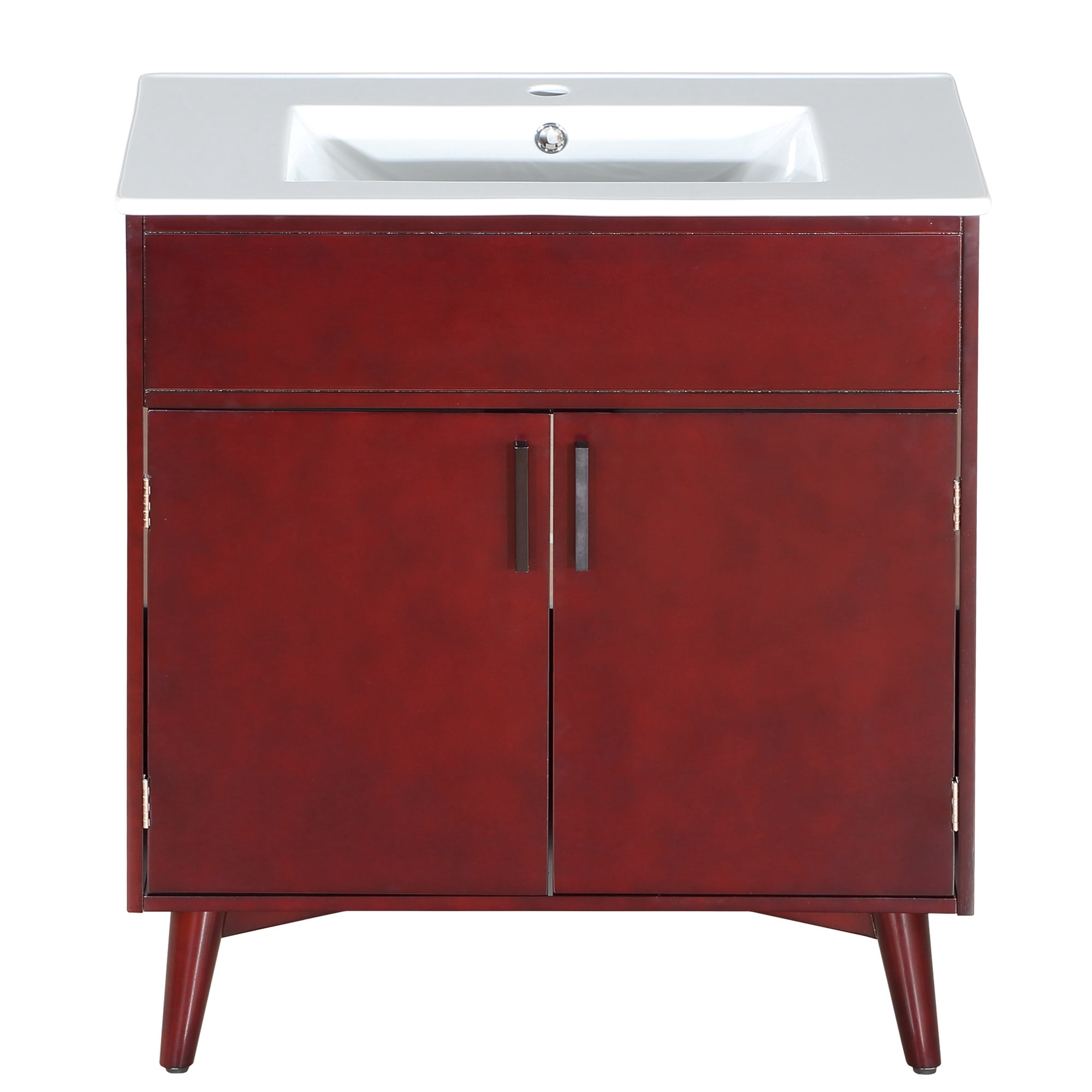 Furvclv Bathroom Vanity With Single Sink, Solid Wood Frame, Free Standing Bathroom Storage Cabinet With 2 Doors, For Small Apartment Bathrooms Furniture