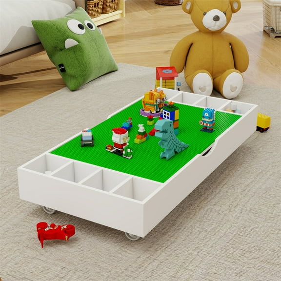 Furvclv Children Game Table, Modern Activity Learning Table Compatible With Building Blocks, Children Activity Table With 2 In 1 Tabletop, Game Furniture For Playing Drawing