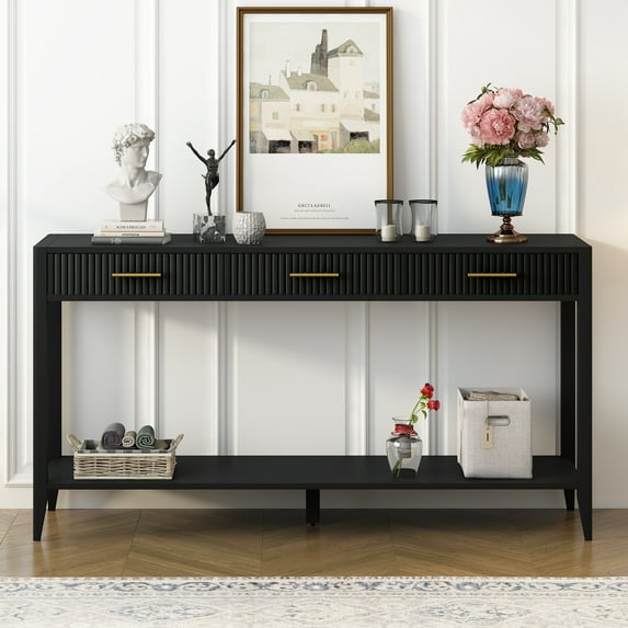 Furvclv Console Table, Modern Farmhouse Entryway Table With Storage Drawers And Bottom Shelf, Long Sofa Table, Entryway Table For Living Room Hallway Entrance
