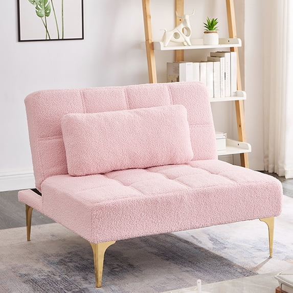 Furvclv Convertible Futon Sofa Bed Modern Teddy Fabric Loveseat Sleeper Couch With Adjustable Backrest Metal Legs For Small Spaces Living Room
