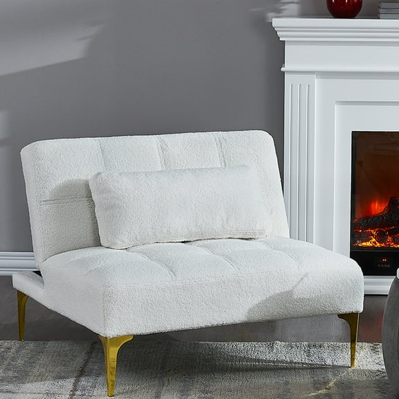 Furvclv Convertible Futon Sofa Bed Modern Teddy Fabric Loveseat Sleeper Couch With Adjustable Backrest Metal Legs For Small Spaces Living Room