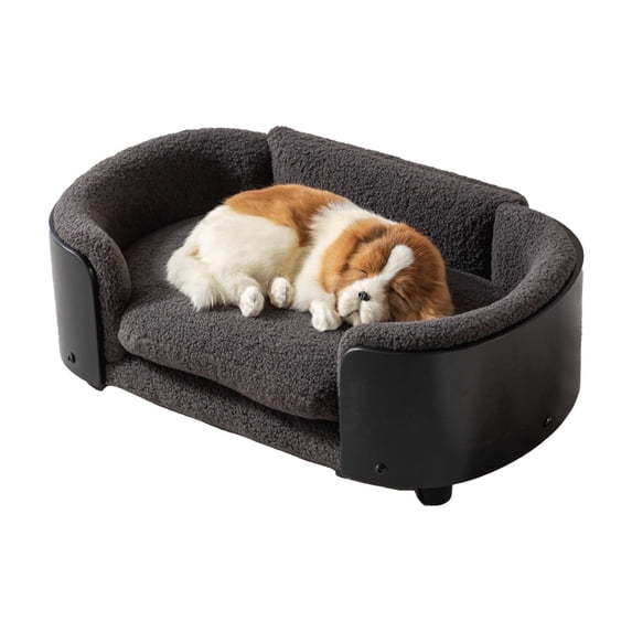 Furvclv Dog Sofa Bed, Pet Elevated Soft Bed, Solid Wood Legs And Curved Backrest Dog Bed, Modern Removable And Washable Velvet Cushion Pet Sofa For Cat Dog