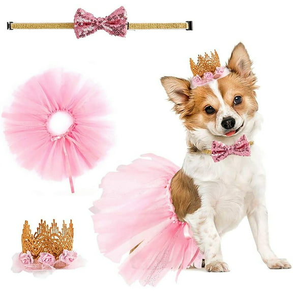 Furvclv Dog Tutu Skirt with Bowtie Crown Dog Birthday Party Supplies Pet Cosplay for Halloween Christmas Holidays Wedding