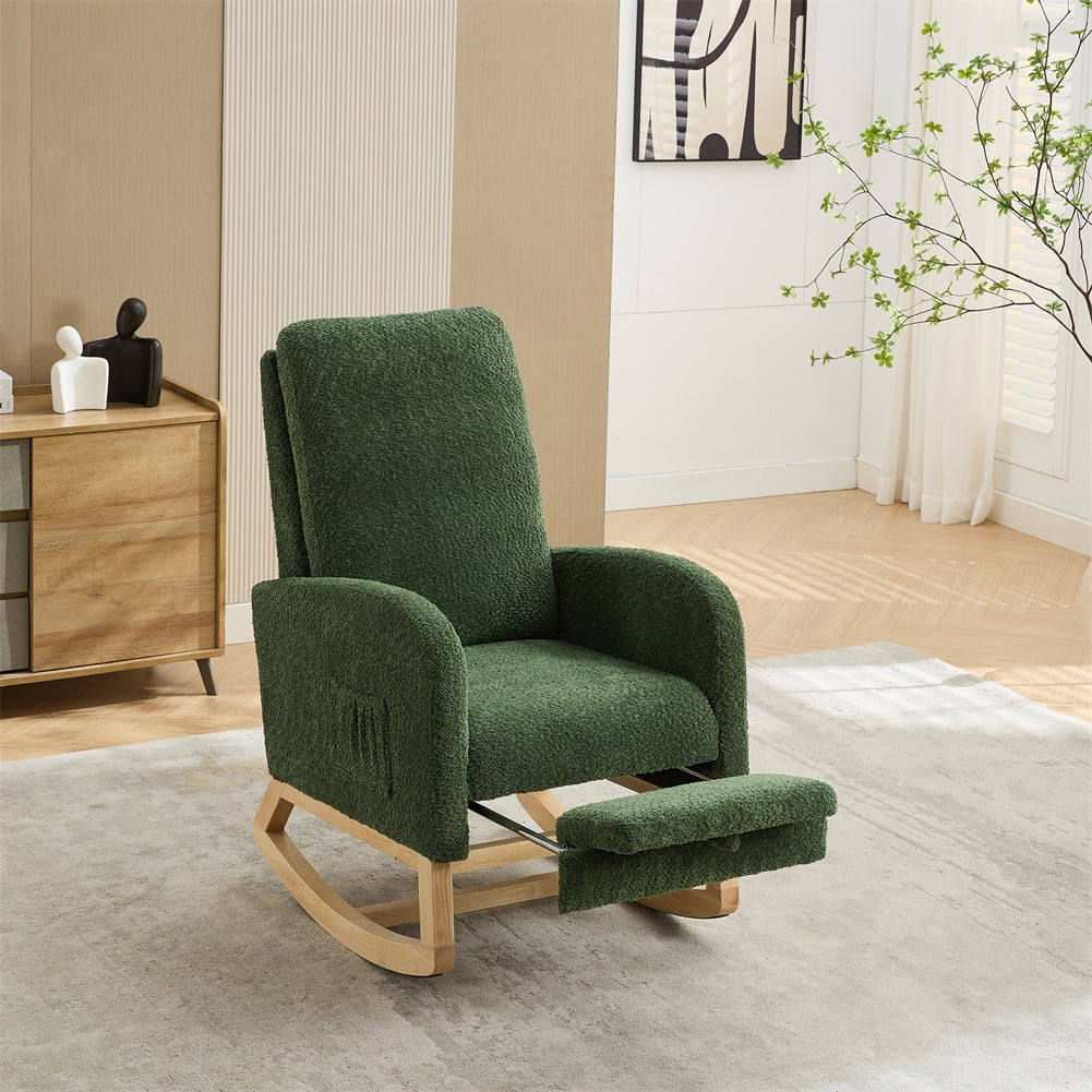 Furvclv Gliding Rocking Chair With Retractable Footrest & High Back ...