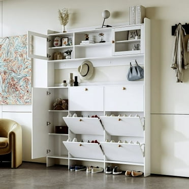 Furvclv Hall Tree With 3 Flip Drawers 4 Hanging Hooks Open Storage Platform Entryway Hall Tree For Hallway Contemporary Shoe Cabinet