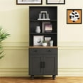thumbnail image 1 of Furvclv Kitchen Pantry Storage Cabinet, Farmhouse Kitchen Hutch Cabinet With Adjustable Shelves And Drawers, Gourd-shaped Legs, 5 Tier Floor Book Shelf For Study Room, 1 of 9