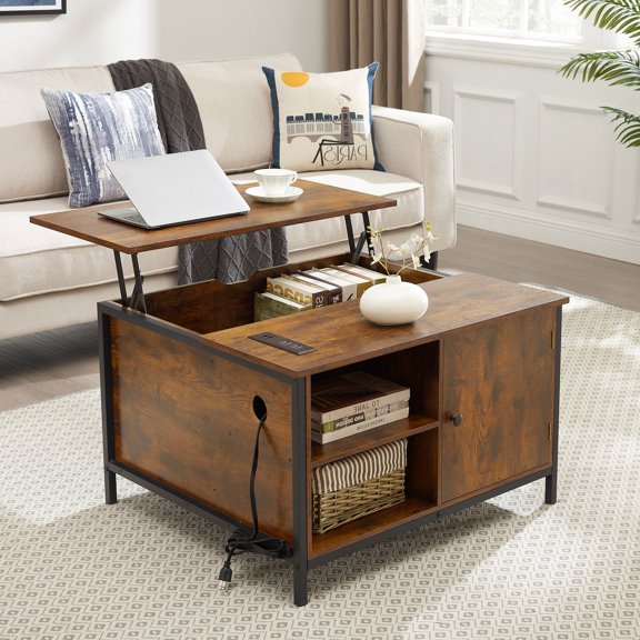 Furvclv Lift Top Coffee Table, Multi-Function Coffee Table With Hidden Compartment & Open Storage Shelves, Modern Lift Tabletop Center Table For Living Room Home Office