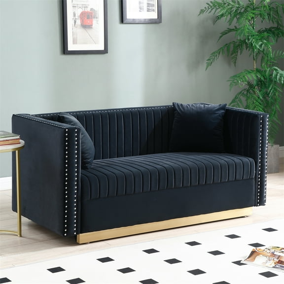 Furvclv Love Seat Sofa With 2 Pillows, Contemporary Vertical Channel Tufted Velvet Sofa Loveseat, Modern Upholstered 2 Seater Couch For Living Room Apartment