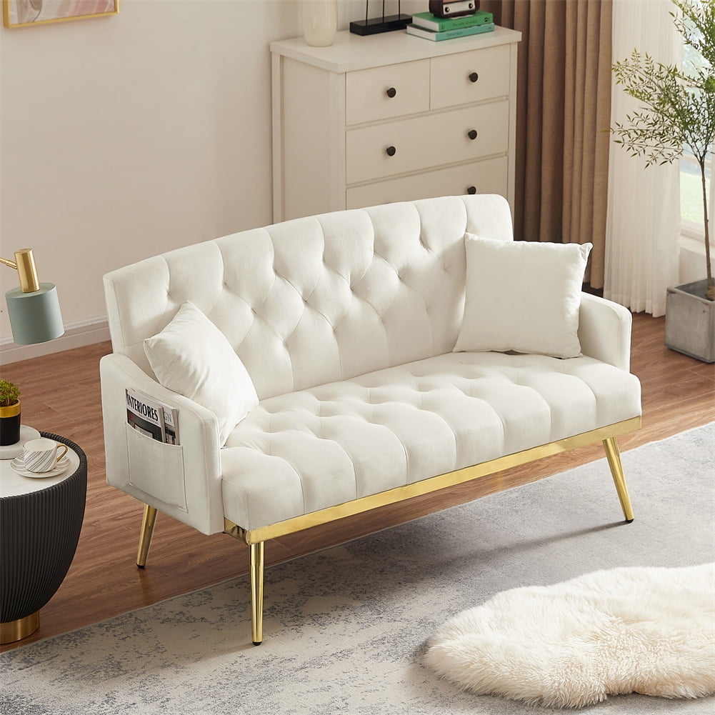 Furvclv Loveseat Sofa, 2 Seater Sofa With 2 Pillows, Modern Velvet ...