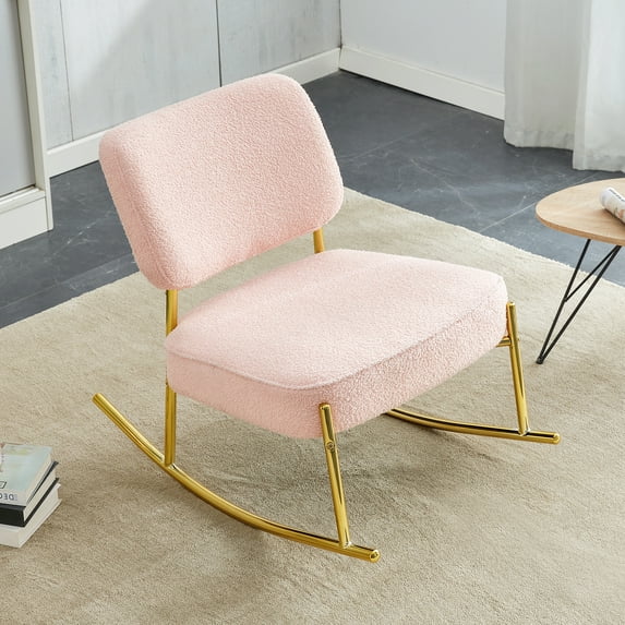 Furvclv Modern Accent Rocking Chair Comfy Fabric Upholstered Lounge Chair With Backrest And Metal Base Cushioned Rocking Chair