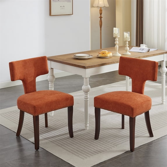 Furvclv Modern Dining Chairs Set Of 2, Mid Century Linen Fabric Upholstered Accent Chair With Curved Backrest, Copper Nails Trim, Farmhouse Kitchen Side Chair For Living Room