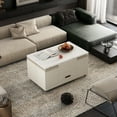 thumbnail image 1 of Furvclv Modern Lift-Up Coffee Table With 4 Stools Set, Farmhouse Folding Dining Table With 1 Hidden Compartment And 2 Drawers Space Saving For Living Room, 1 of 9