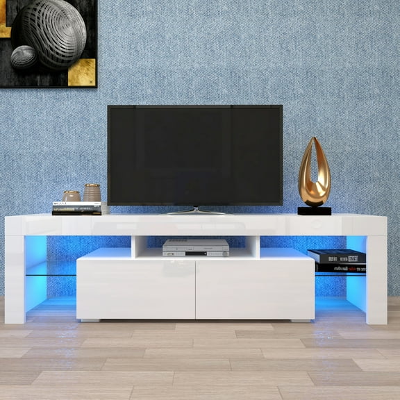 Furvclv Modern TV Stand With 16-color LED Lights 63" W x 14" D x 18" H TV Console Table With 2 Drawers And Open Shelves For Up To 70-inch TV