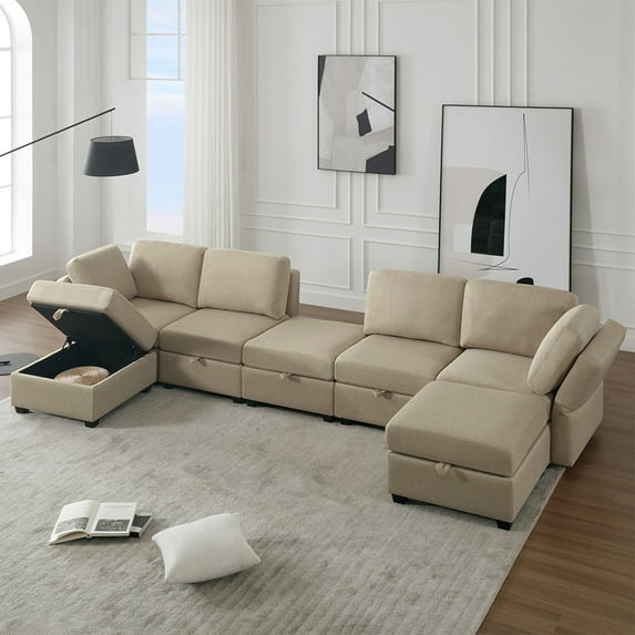 Furvclv Modern U Shaped Modular Sectional Sofa With Storage Ottomans, Adjustable Armrest And Backrest Corner Couch, Sectional Couches With Chaise, For Living Room Office