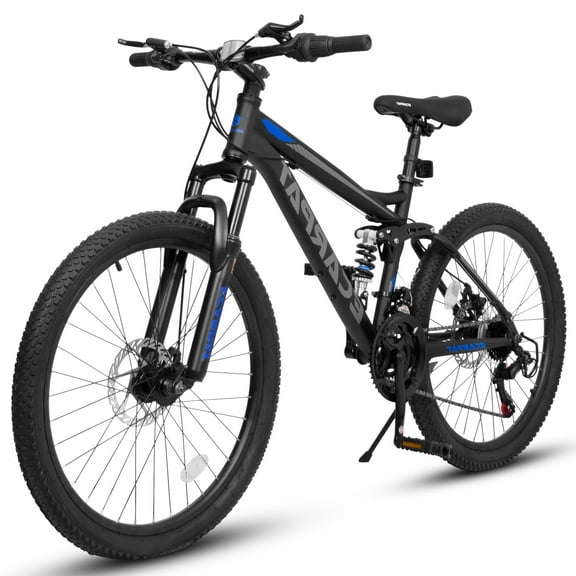 Furvclv Mountain Bikes For Mens Womens, 24" Mountain Bike, 21-Speed Full Suspension Bicycles With Front Fork & Shock Absorber, Steel Frame Ergonomics City Bike