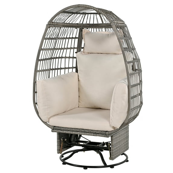 Furvclv Outdoor Egg Chair, Swing Chair With 4 Pillows, Thick Soft Padded Back And Arm, Swivel & Rocking Function, Swivel Base, Adjustable Foot Pads, Wicker Egg Chair