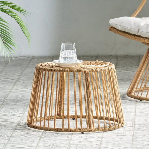 Furvclv Patio Outdoor Side Table, Round Rattan End Table, Bohemia Style Accent Tables, Outdoor Indoor Side Table For Living Room Garden Balcony Yard