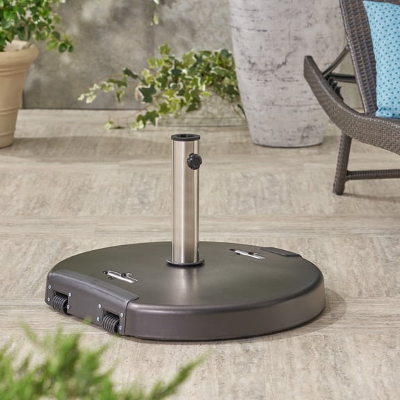 Furvclv Patio Umbrella Base, Heavy Duty Umbrella Holder, Round Concrete Umbrella Base With Stainless Steel Support Pole For Garden Backyard Porch Balcony Pool