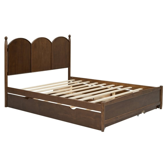 Furvclv Queen Size Bed Frame With 2 Storage Drawers And Twin XL Pull Out Trundle, Curved Headboard Design, Wood Platform Bed With Slats Support, No Box Spring Need