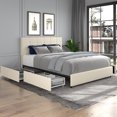 thumbnail image 1 of Furvclv Queen Upholstered Bed Frame, Queen Platform Bed With 4 Drawers, Adjustable Height Headboard, Metal Frame And Legs Queen Size Platform Bed For Bedroom, 1 of 9