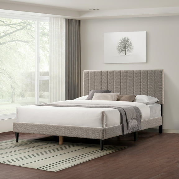 Furvclv Queen Upholstered Bed Frame, Queen Platform Bed With Wing Back Headboard, Wooden Slats, Metal Legs, Queen Size Platform Bed, No Box Spring Needed