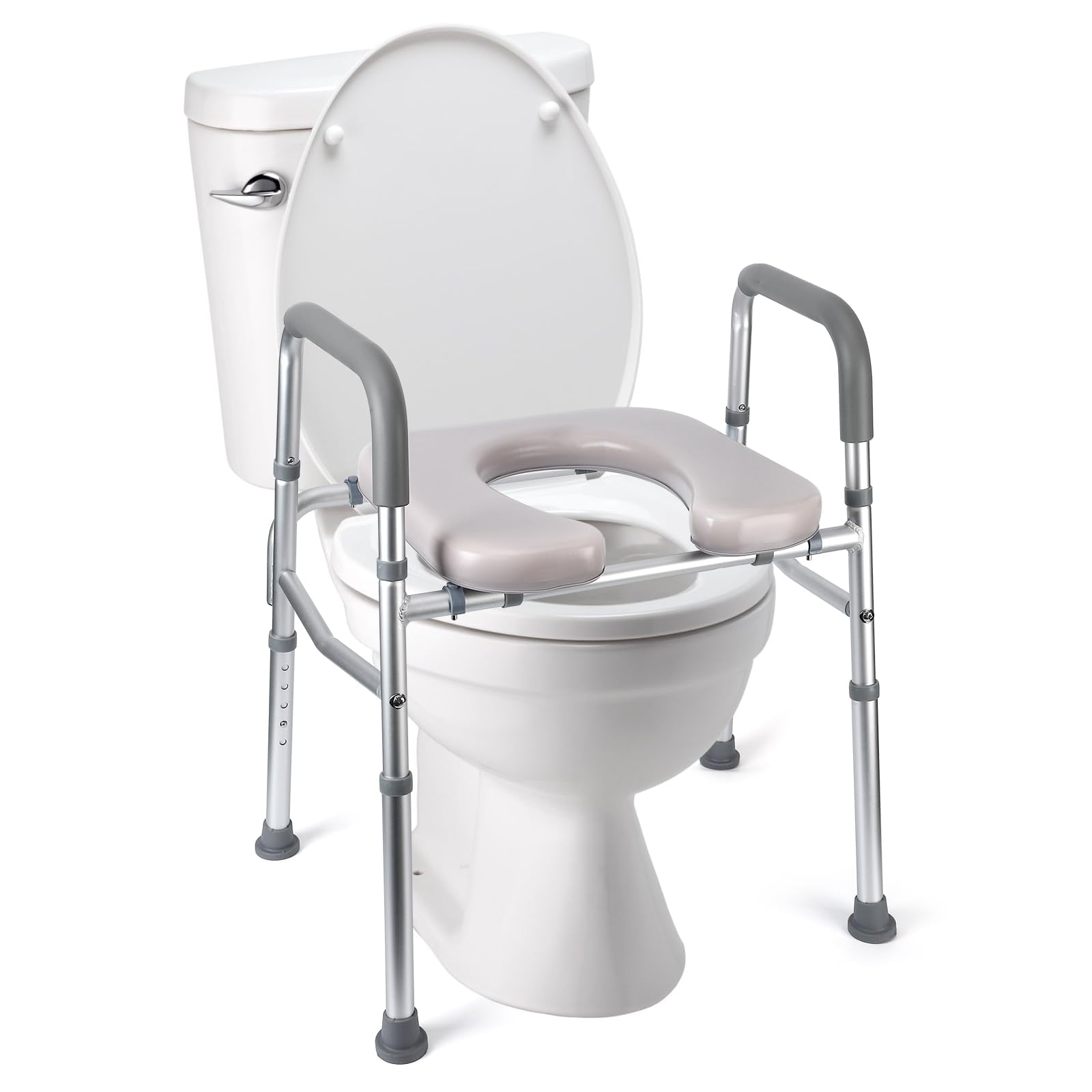 Furvclv Raised Toilet Seat with Assist Frame, Padded & Adjustable, Easy ...