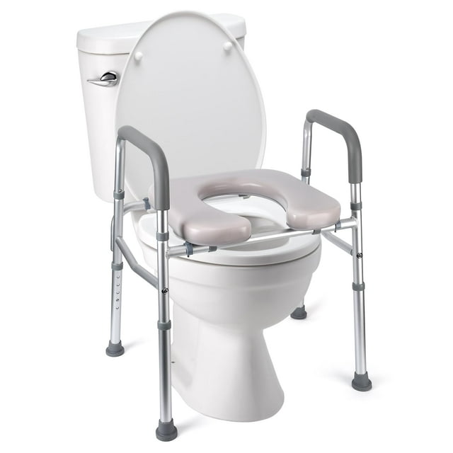 Furvclv Raised Toilet Seat with Assist Frame, Padded & Adjustable, Easy