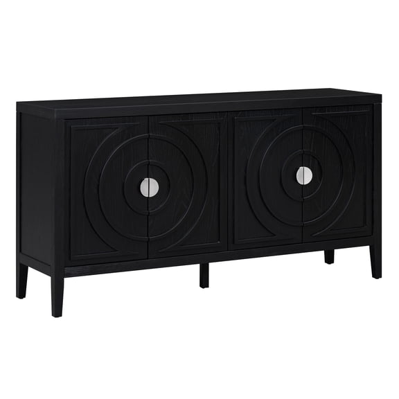 Furvclv Retro Sideboard With Round Metal Door Handle, Storage Cabinet With Circular Groove Design, Console Table With 4 Doors For Entrance, Dinning, Living Room